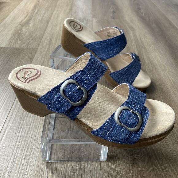 Dansko Sophie Sandals EU 39 US 8 Blue Jean Double Adjustable Buckle Leather - Picture 1 of 16